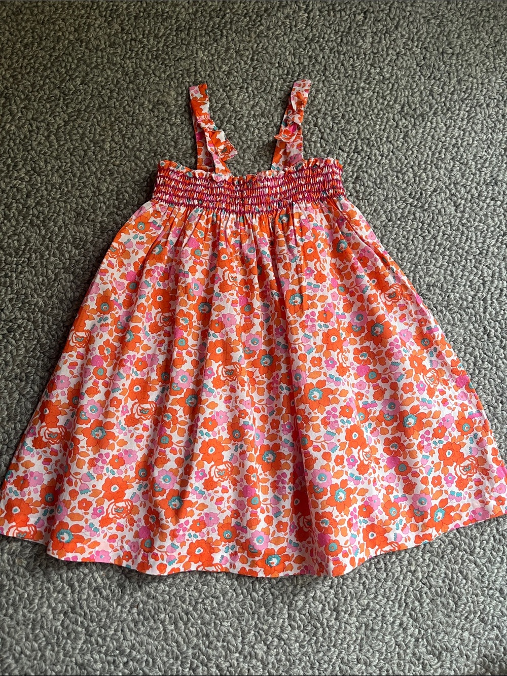 Jacadi Orange Floral Sundress with Pink and Teal Details